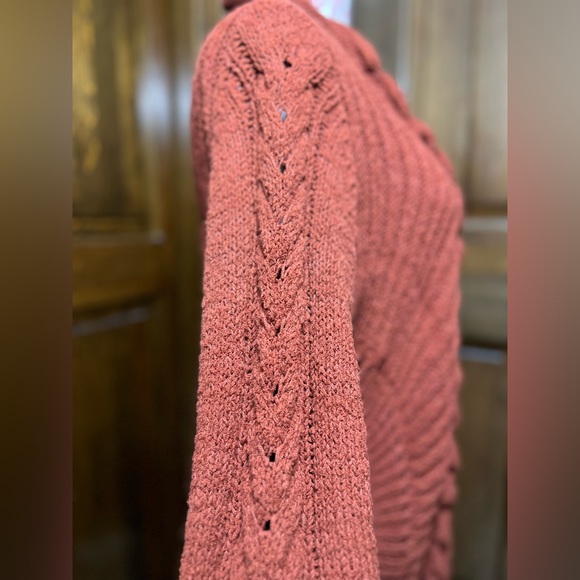 ROSIE NEIRA ANTHROPOLOGIE Rust Crochet Cotton Knit Open Longer Cardigan Duster M - Picture 9 of 14